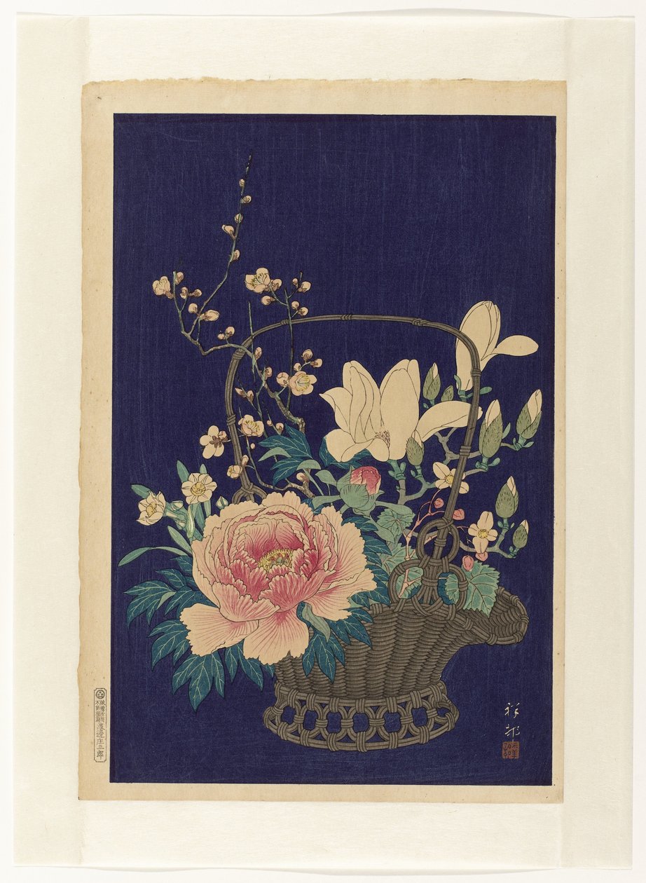 Panier de fleurs en bambou - Ohara Koson