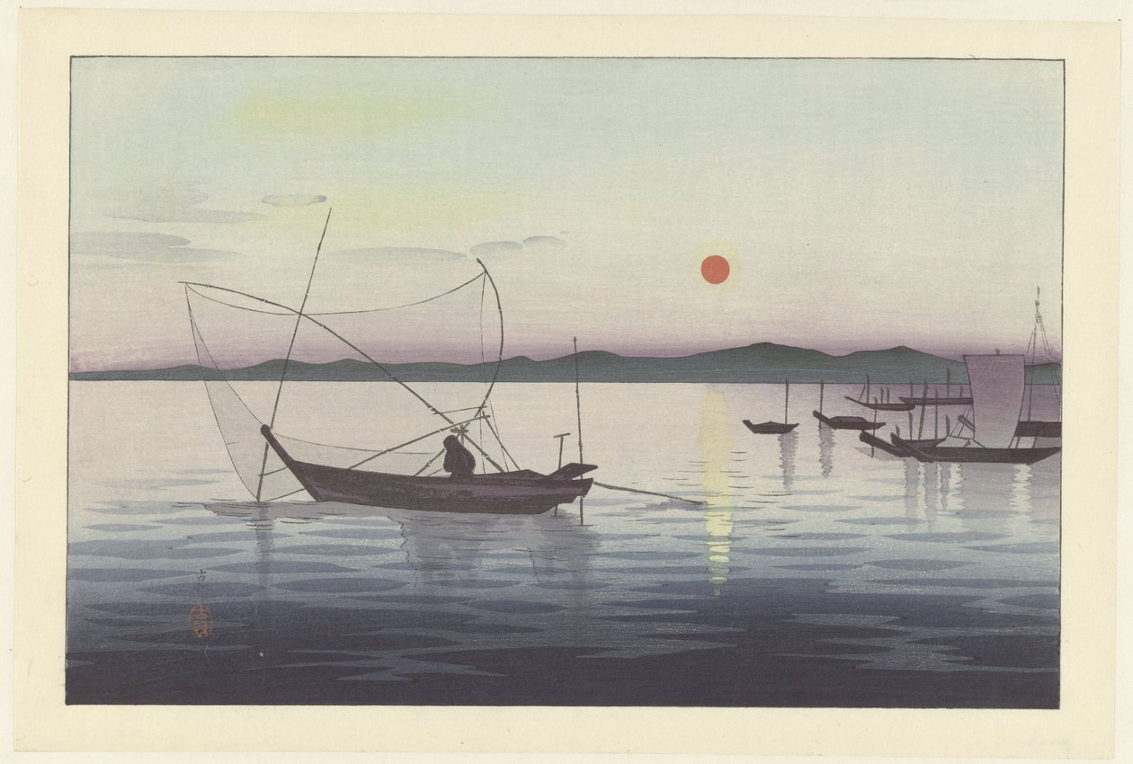 Bateaux de pêche au coucher du soleil - Ohara Koson