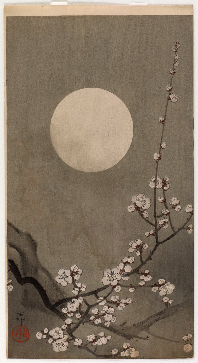 Prunier en fleurs et lune - Ohara Koson