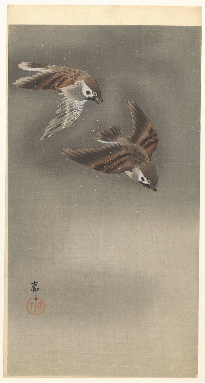 Moineaux dans la neige - Ohara Koson