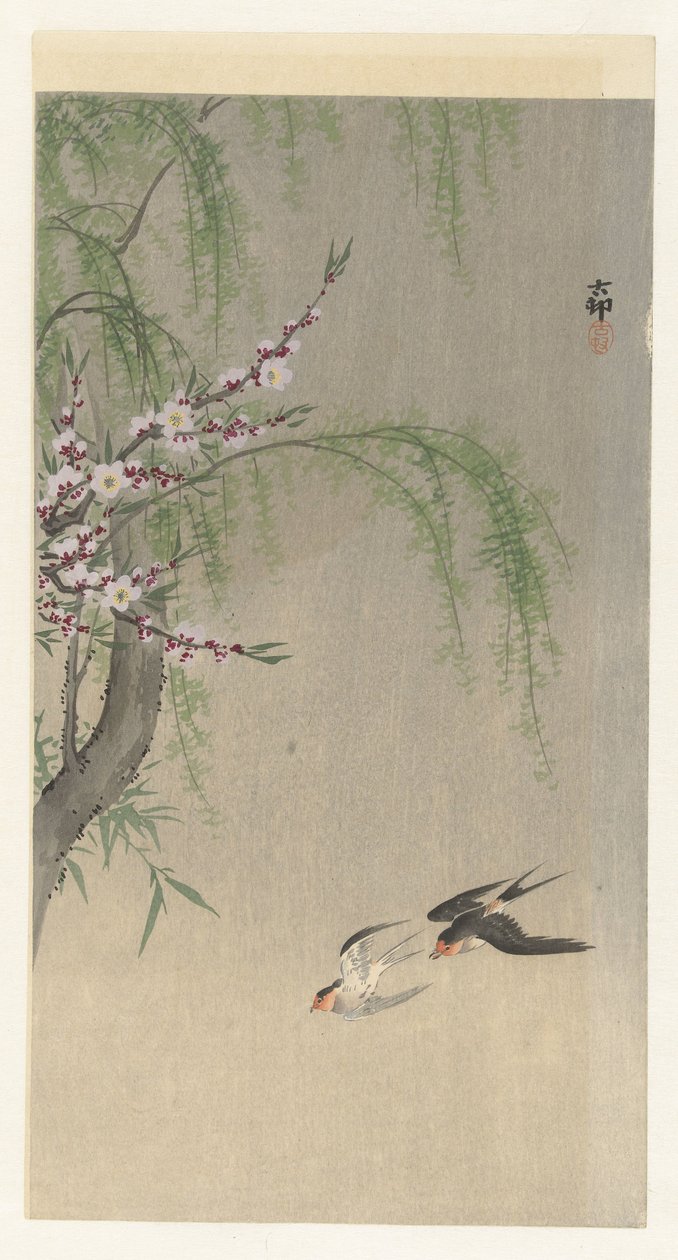 Hirondelles en vol - Ohara Koson