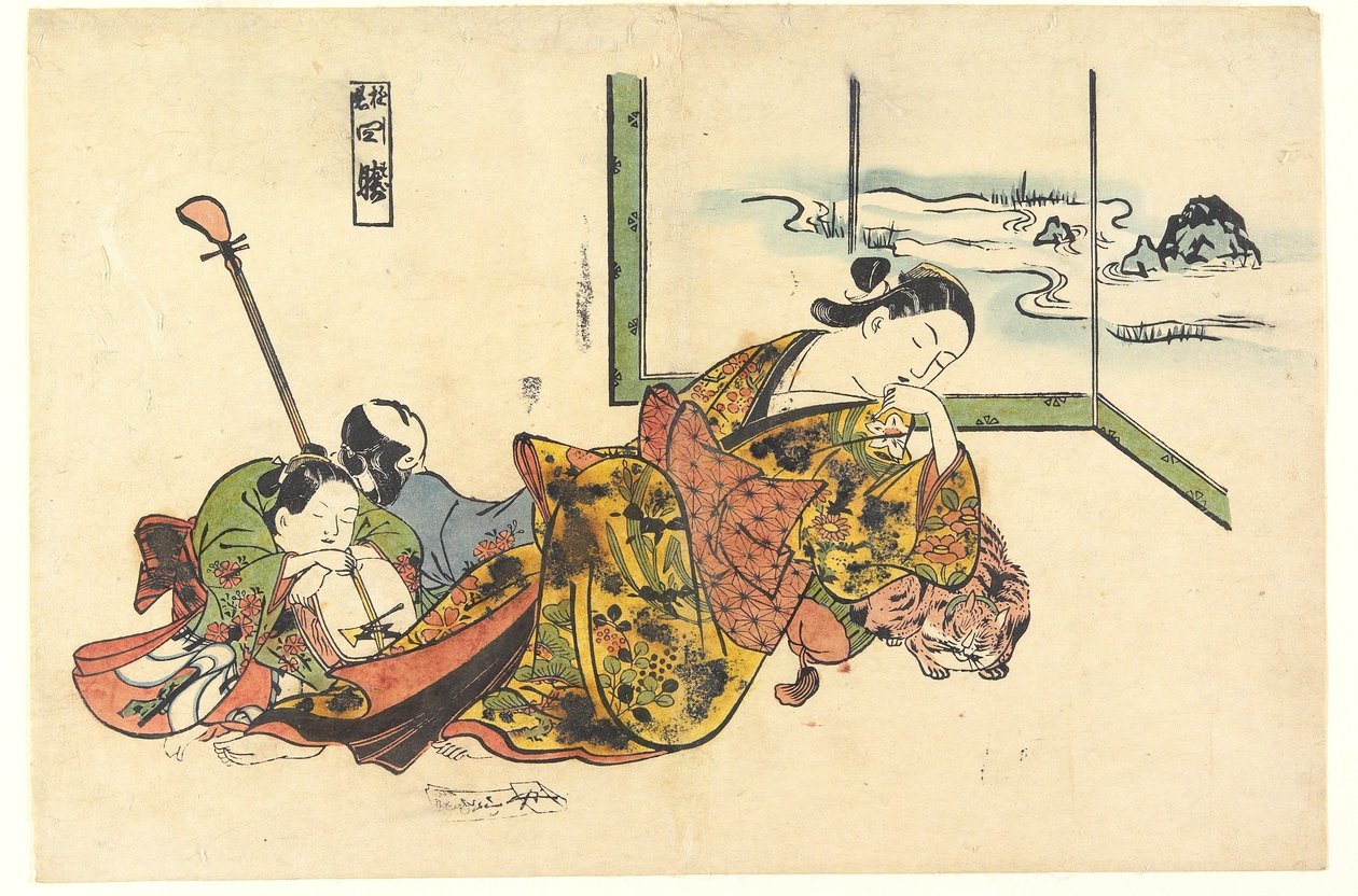 Courtisanes imitant les quatre dormeurs - Okumura Masanobu