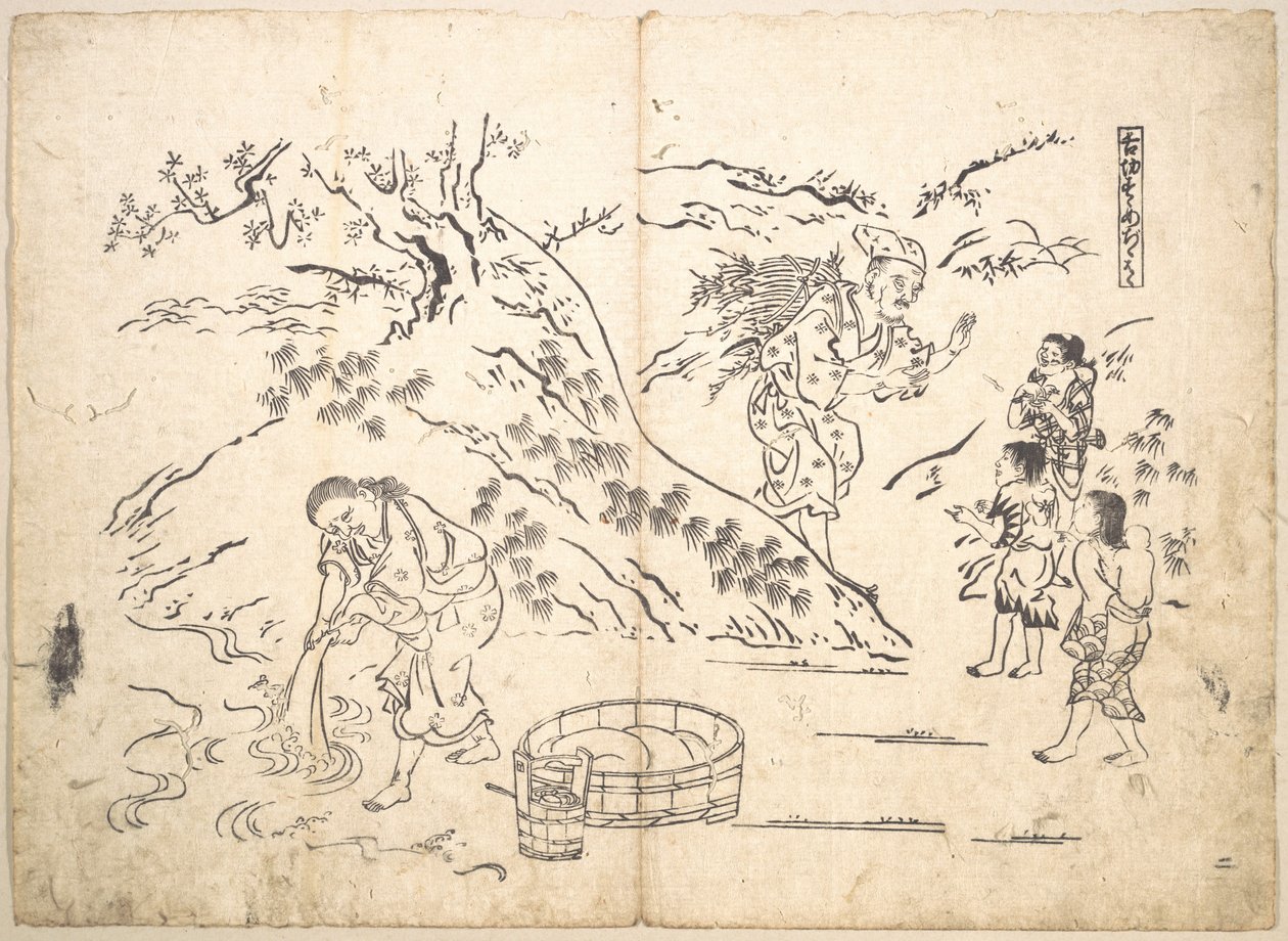 Un ramasseur de fagots trouve un garçon avec un moineau - Okumura Masanobu