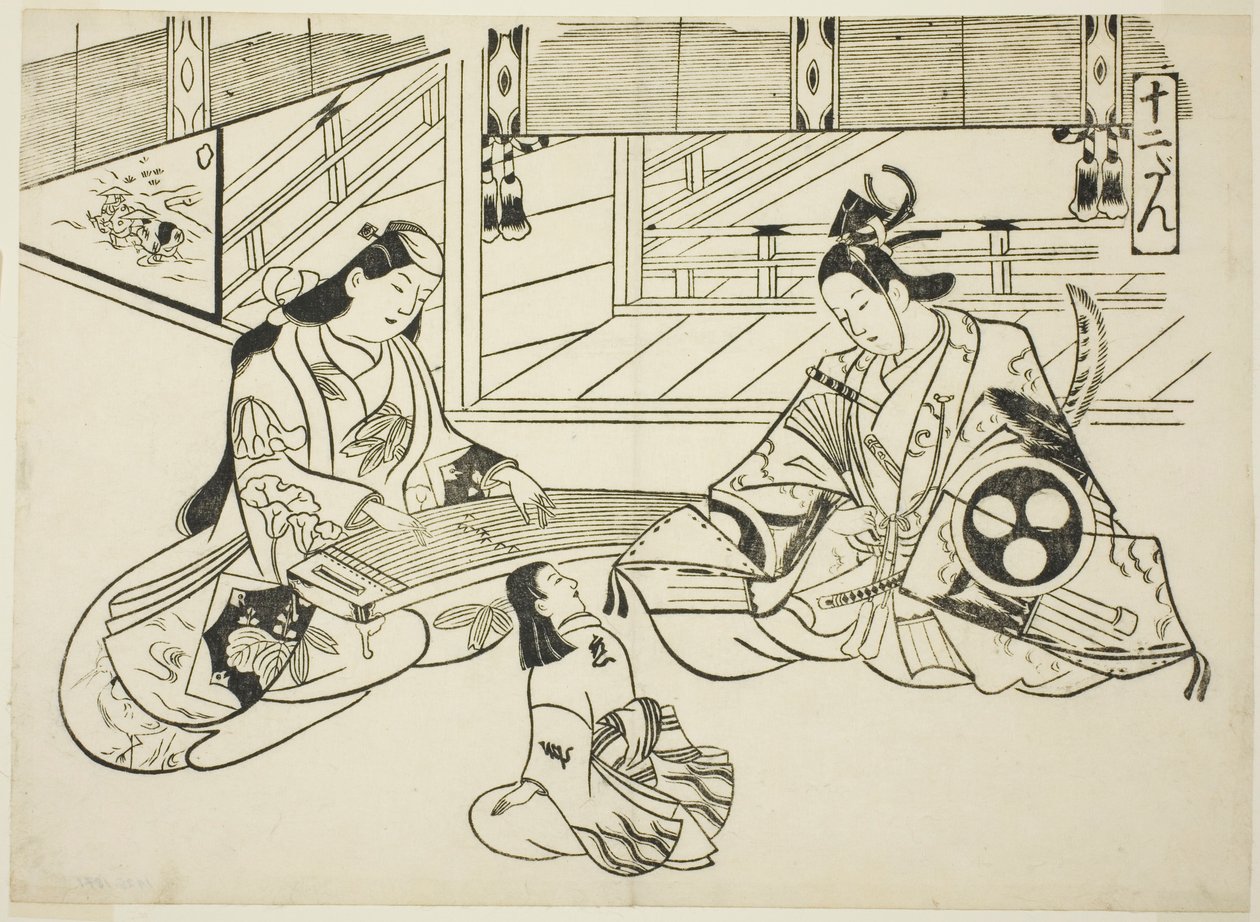 Yoshitsune (Ushiwaka) et la princesse Joruri, de la série "Scènes célèbres des pièces de marionnettes japonaises (Yamato irotake)" - Okumura Masanobu