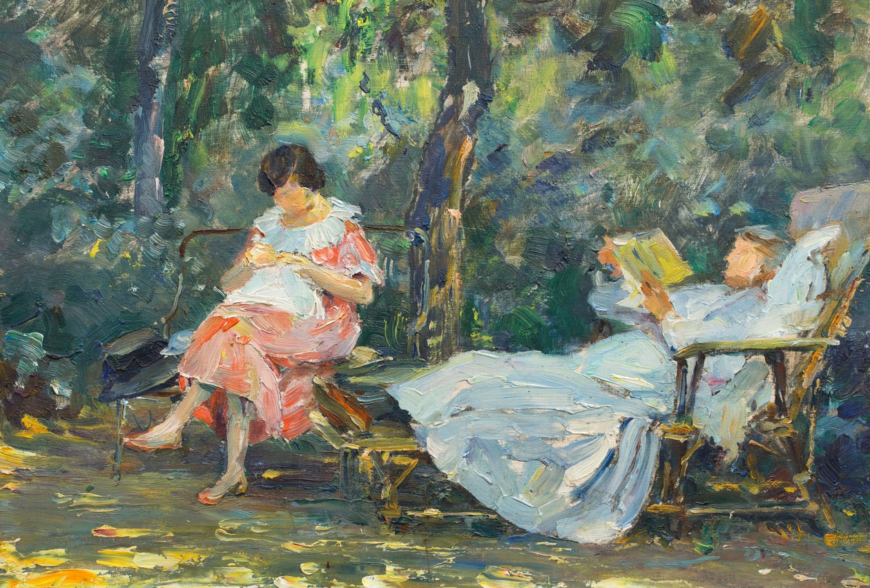 Lecture et tricot dans le jardin - Olga (1881 1941) Slomszynska