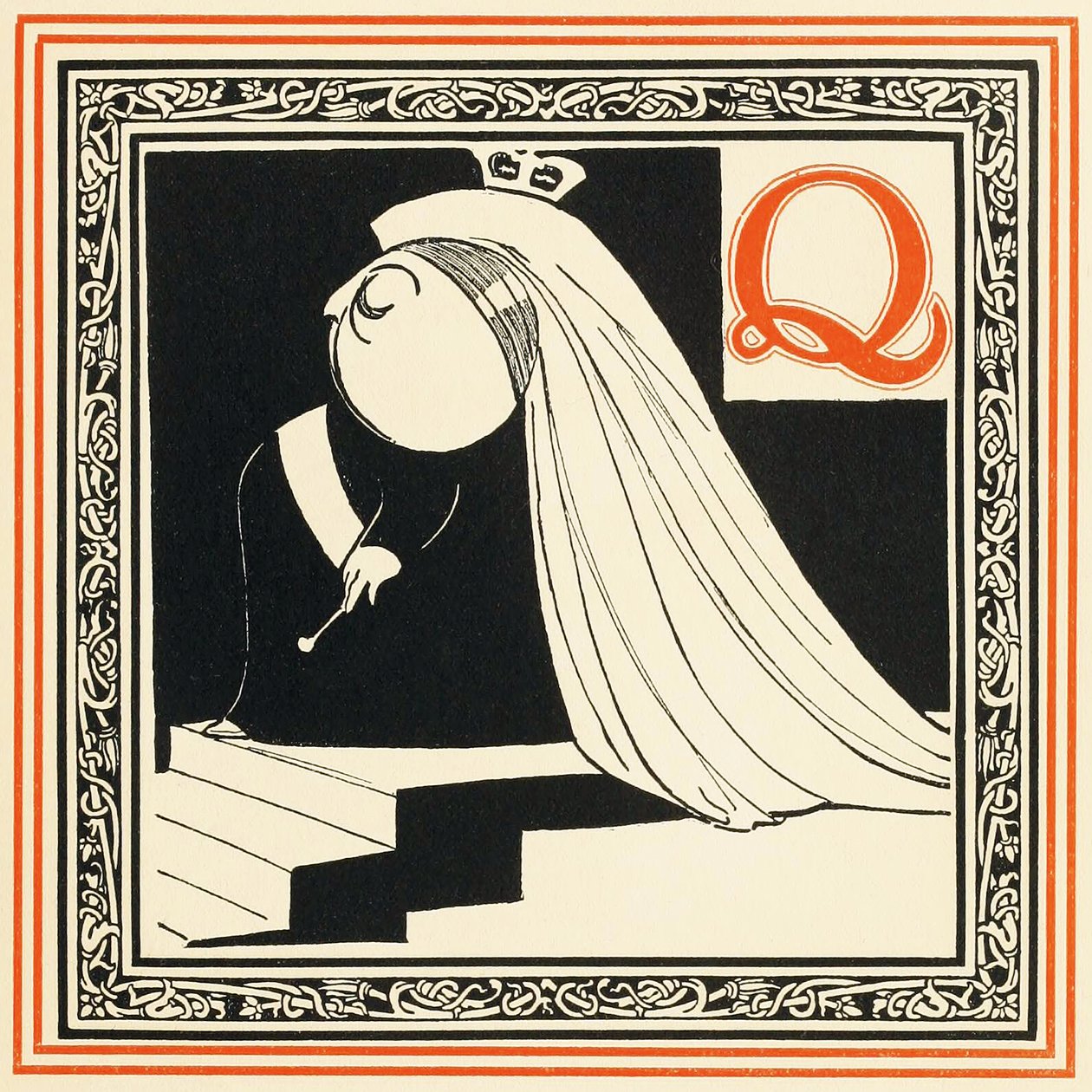 Q est la Reine, si noble et libre, tiré de Un Alphabet de Célébrités, pub. 1899 - Oliver Hereford