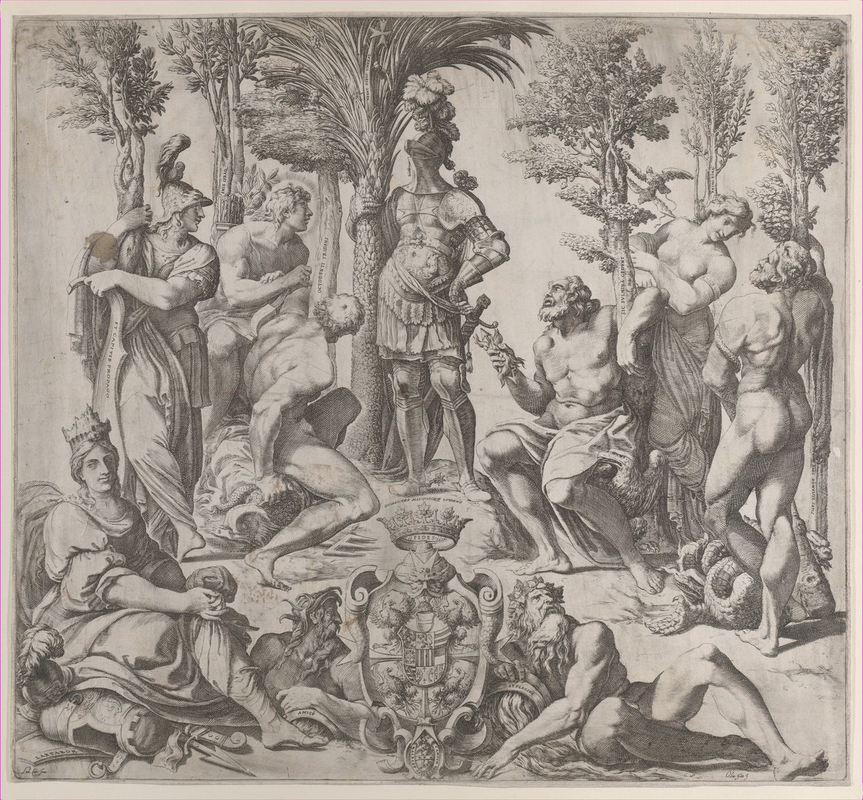 Composition allégorique avec six dieux olympiens autour d