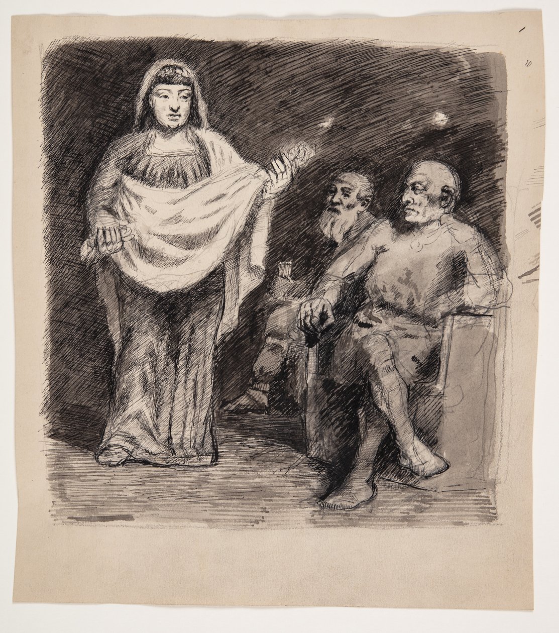 Femme devant deux hommes : motif de l