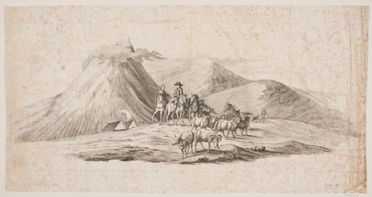 Paysage islandais avec moutons et cavaliers - Oluf Olufsen Bagge