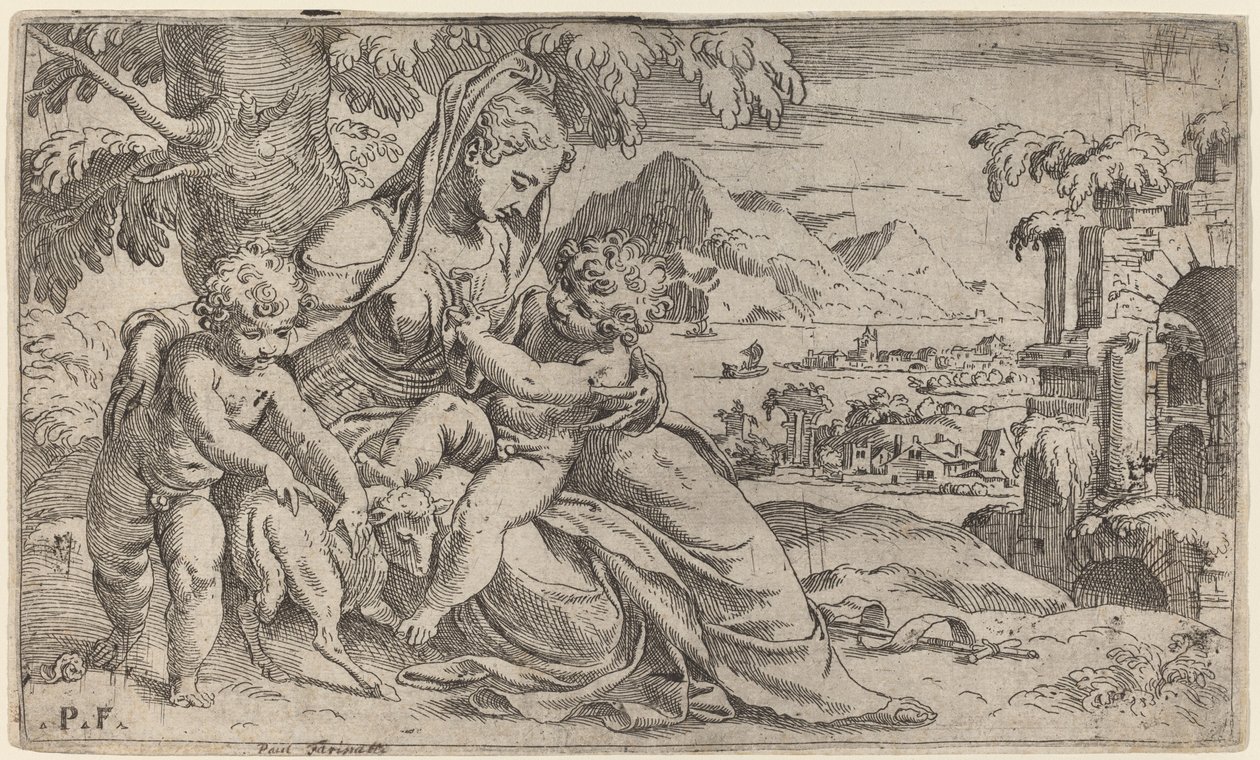 Madone et enfant avec Jean le Baptiste - Orazio Farinati after Paolo Farinati