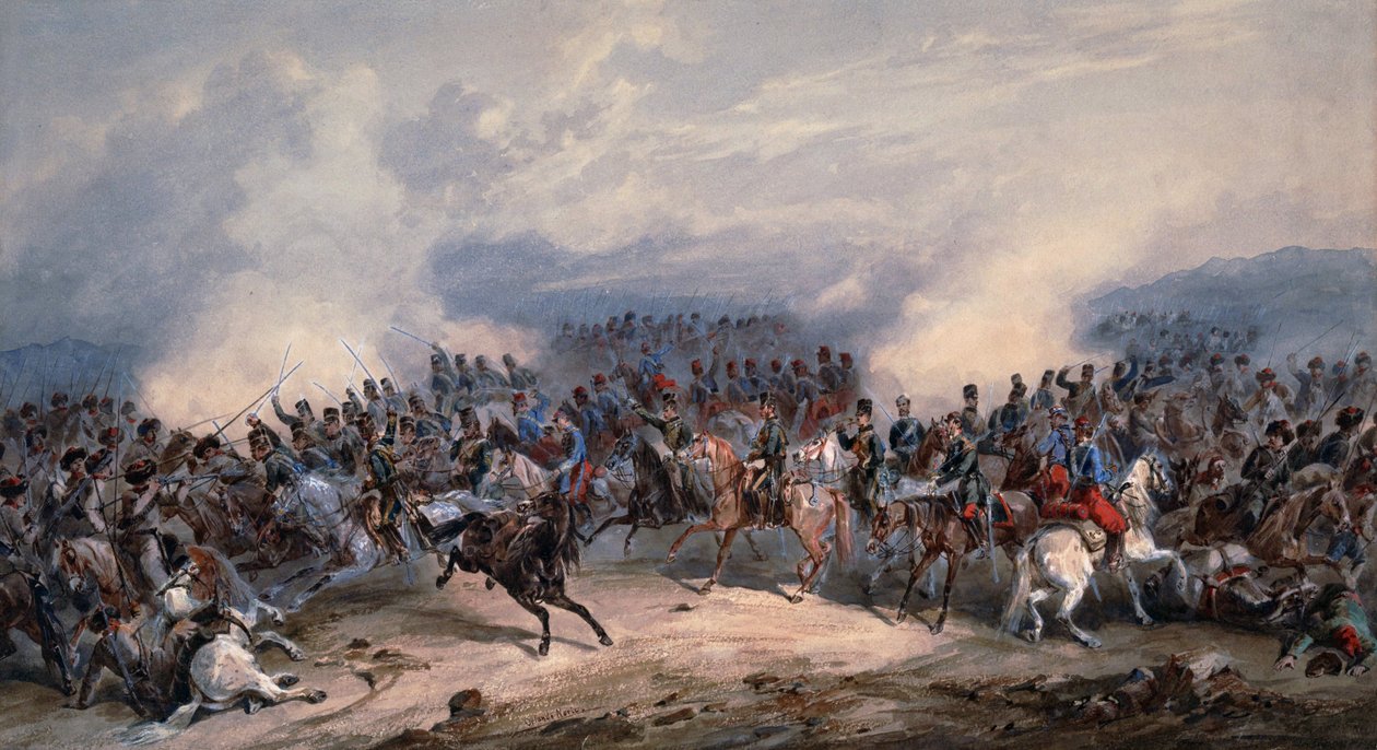 Hussards et chasseurs à la bataille de la rivière Tchernaïa le 16 août 1855 - Orlando Norie