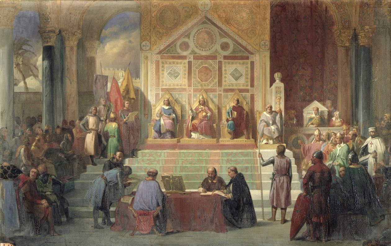 Saint Louis (1214-70) roi de France recevant Robert Patriarche de Jérusalem, à Damiette en 1249, 1846 - Oscar Gue