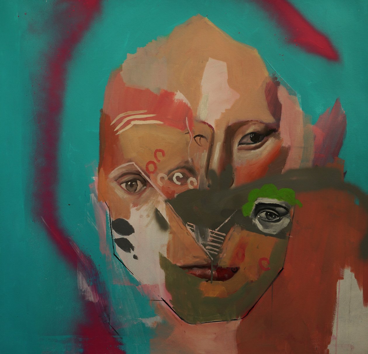Tentative infructueuse de portrait, 2020-23 (acrylique, huile et peinture en aérosol sur toile) - Oscar Nin
