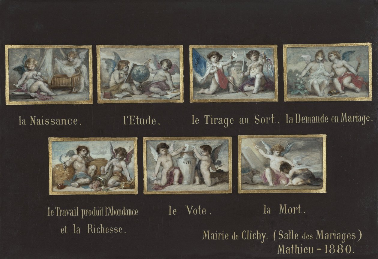 Esquisse pour la mairie de Clichy : Allégories de la vie du citoyen (au-dessus de la porte de la salle des mariages) - Oscar Pierre Mathieu