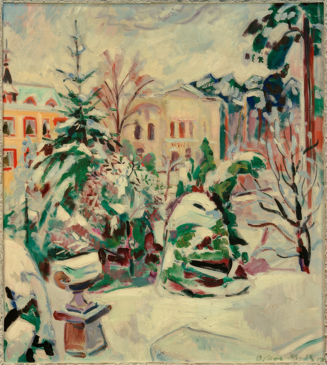 Parc enneigé avec maisons - Oskar Moll