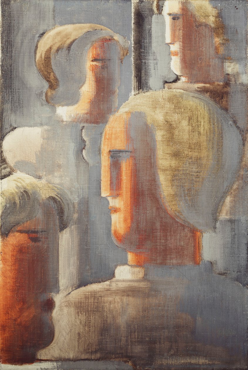 Groupe de quatre têtes gris bleu, Folkwang-Étude III - Oskar Schlemmer