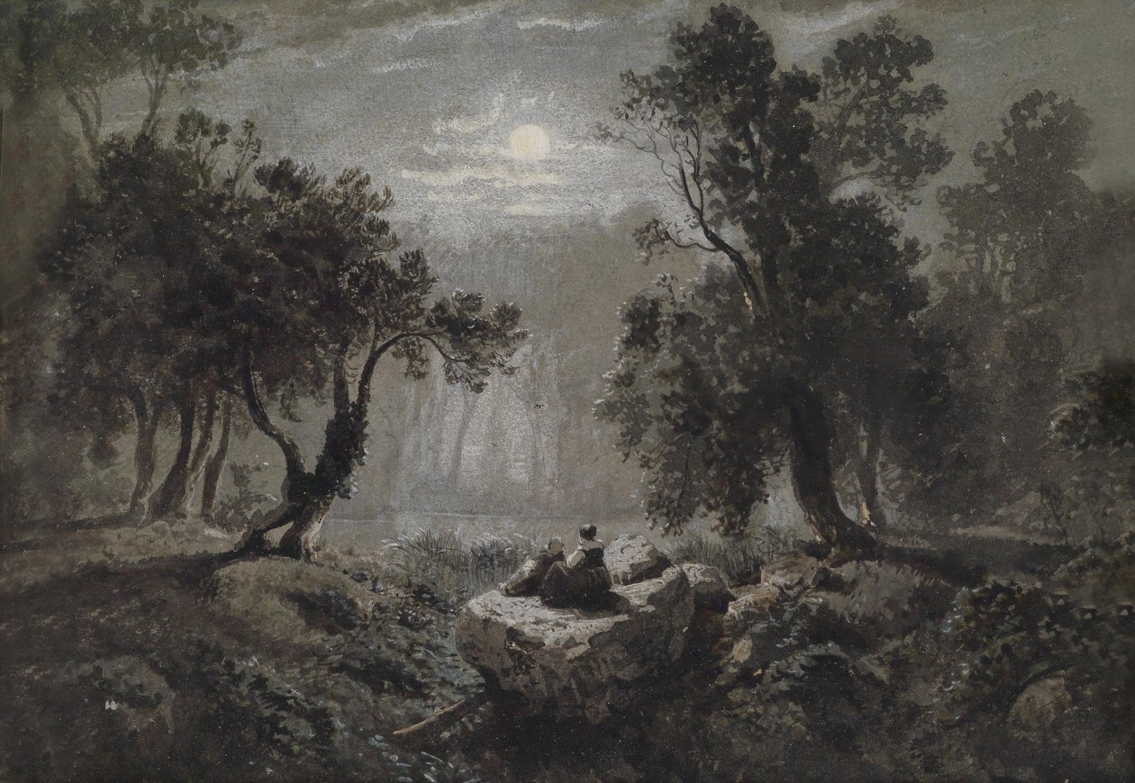 Un paysage forestier romantique au clair de lune - Oswald Achenbach