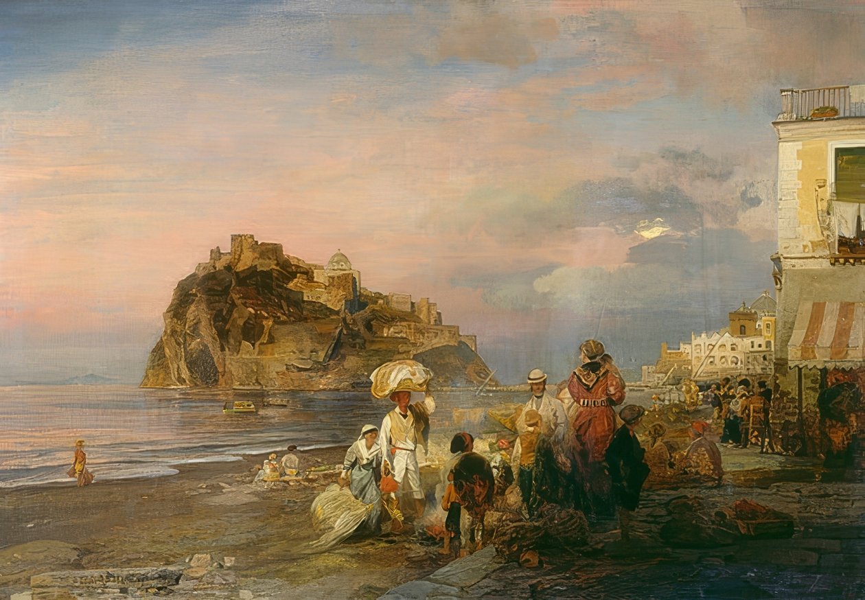 Plage au crépuscule à Ischia - Oswald Achenbach