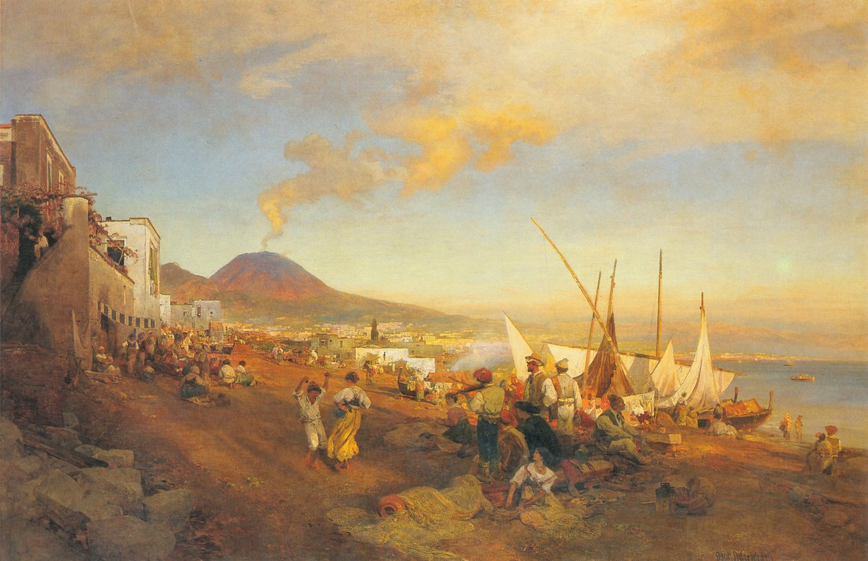 French : Sur la plage de Naples - Oswald Achenbach