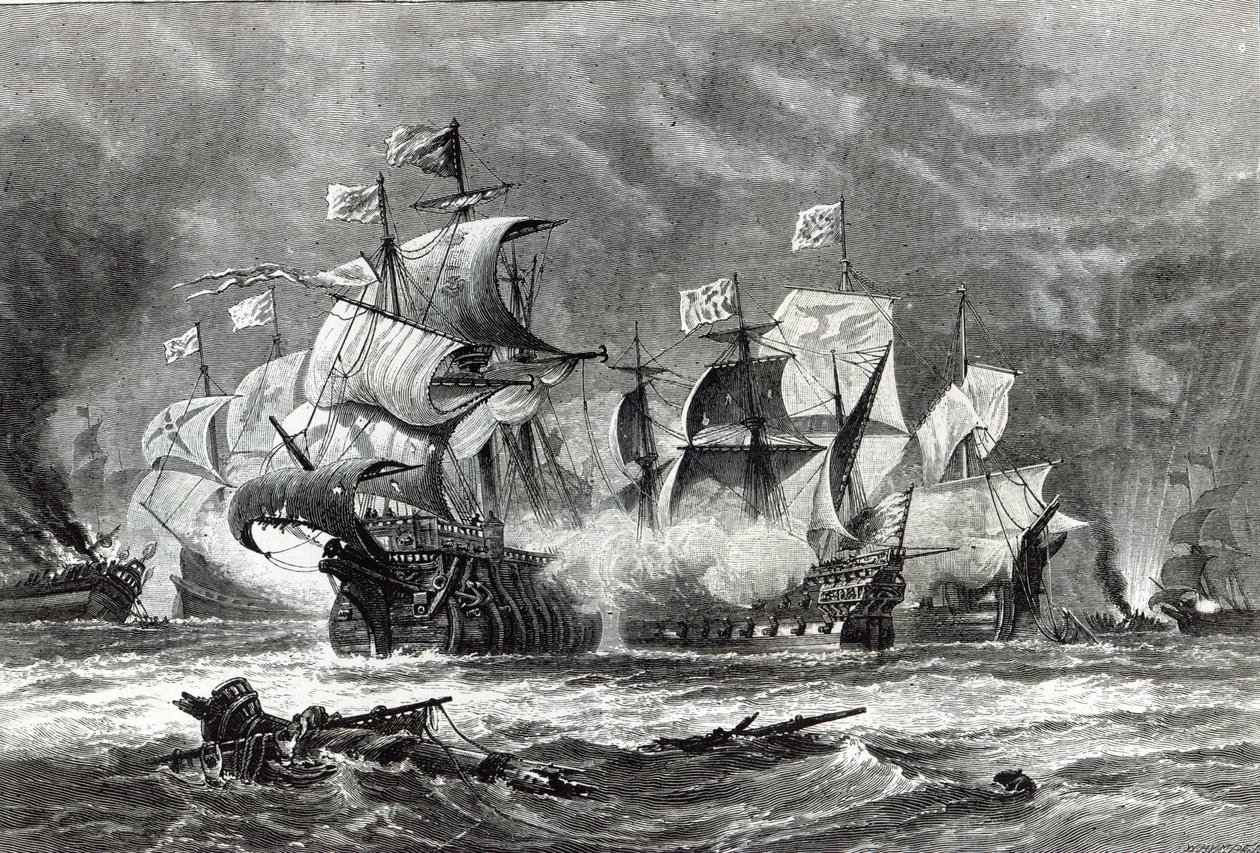 Le Vanguard, sous Sir William Winter, engageant l