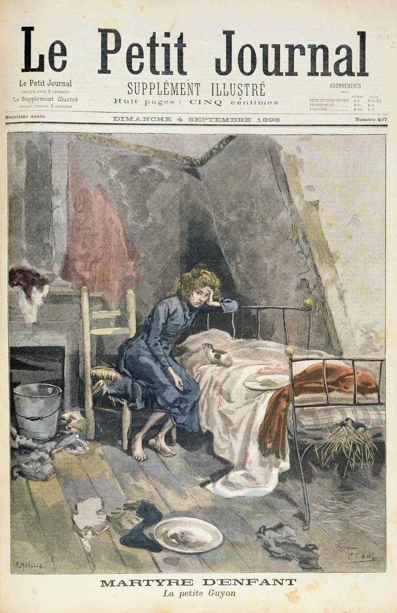 Page de titre représentant le martyre des enfants, le petit Guyon, illustration du supplément illustré de Le Petit Journal, 4 septembre 1898 - Oswaldo Tofani