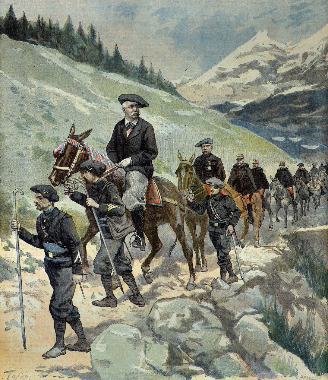 Félix Faure avec des chasseurs alpins lors d