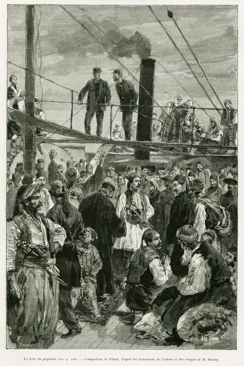 Le pont du navire. Gravure par Tofani pour illustrer l