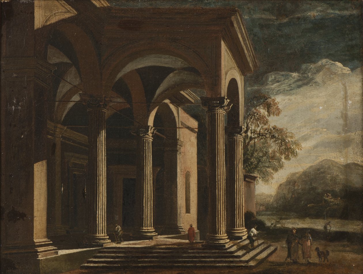 Fantaisie architecturale palais dans un paysage - Ottavio Viviani