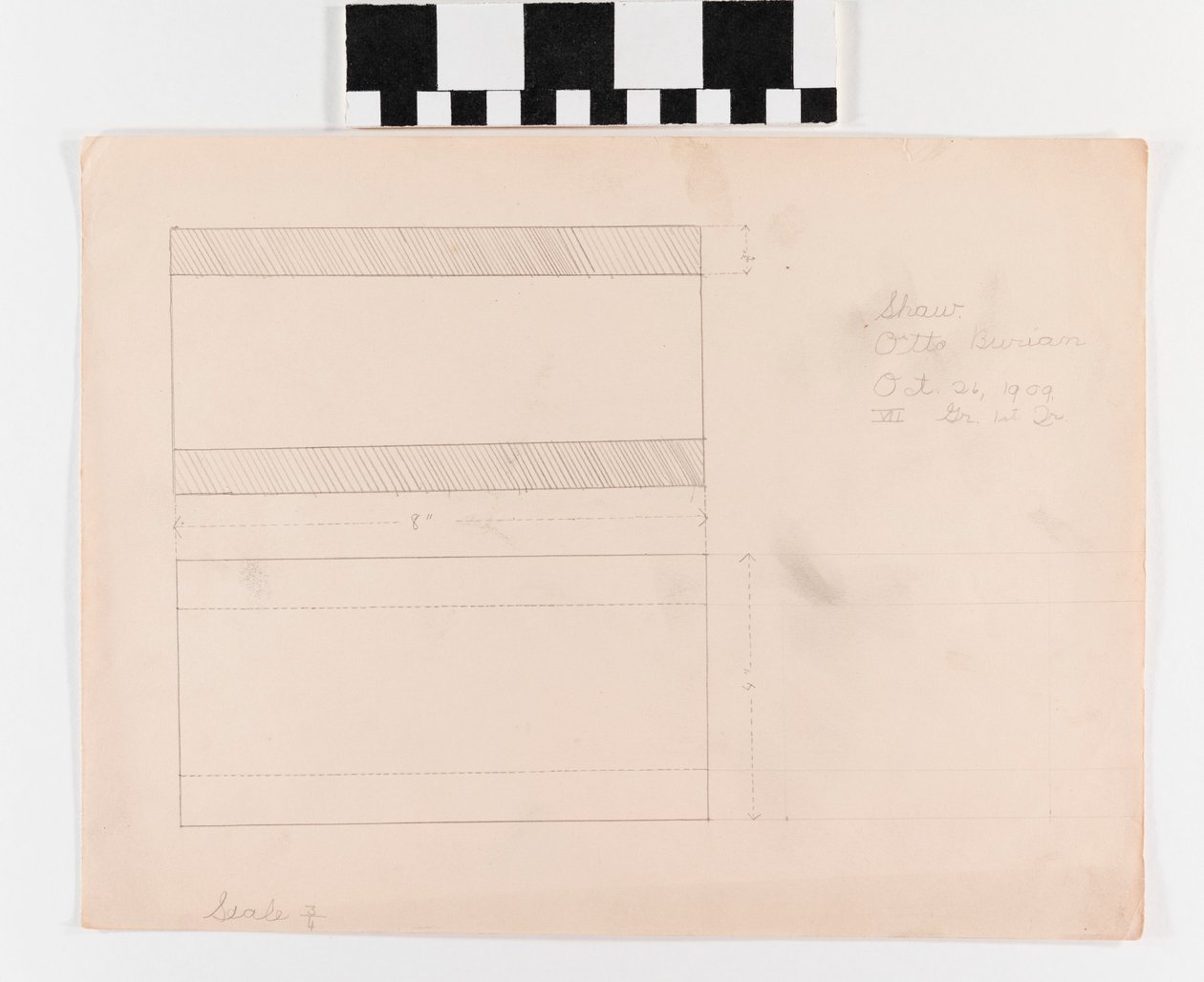 Dessin au crayon sur papier de deux rectangles avec des mesures - Otto Burian