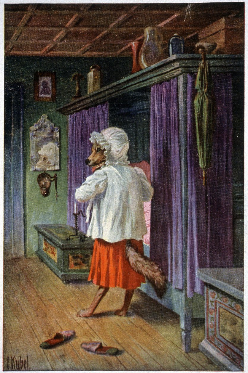 Le loup déguisé en Grand-Mère, vers 1910 (carte postale) - Otto Kubel