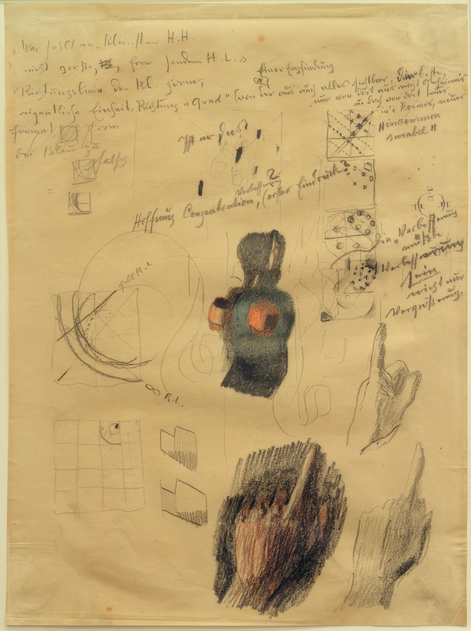Feuille de croquis avec études de composition et de mains pour Mains levées (Réponses) - Otto Meyer Amden