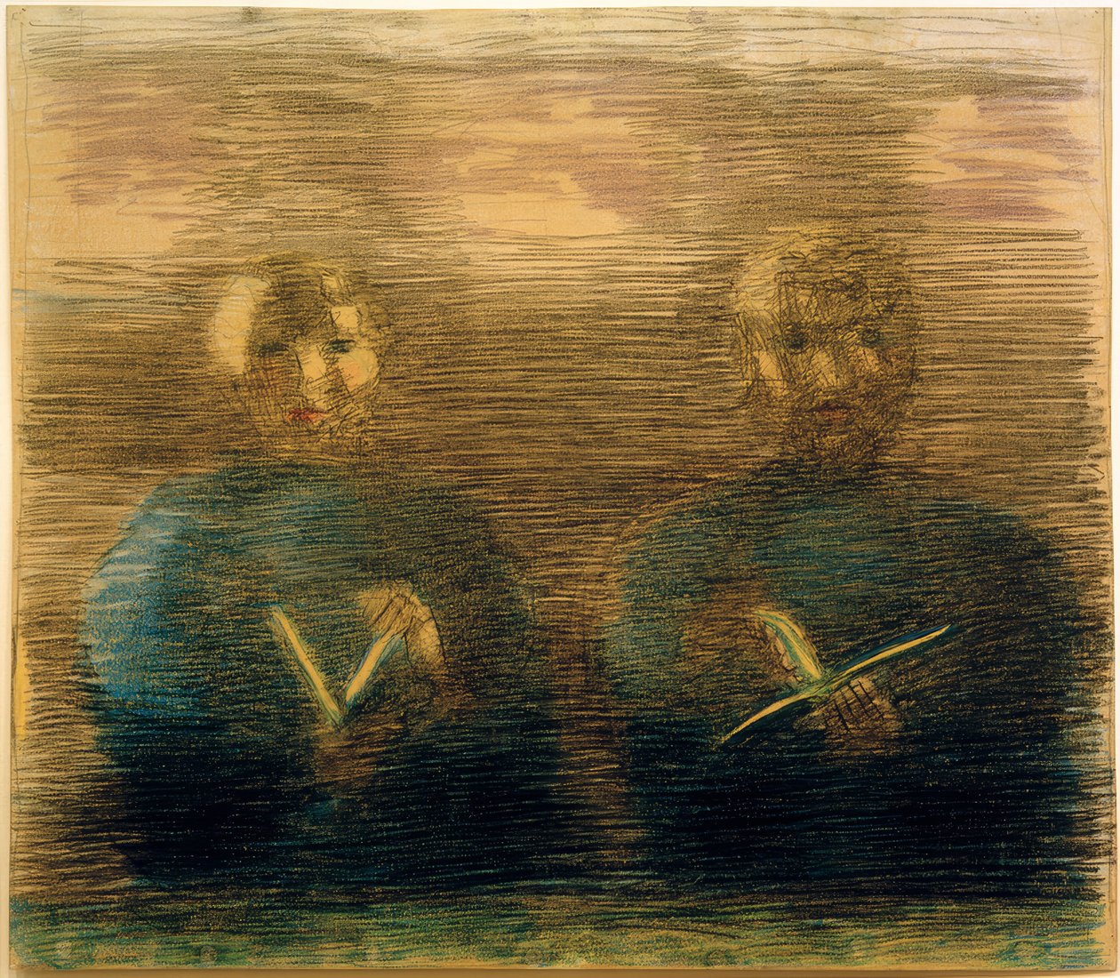 Préparation (prière dans la salle à manger). Étude partielle (deux garçons avec des livres de chant) - Otto Meyer Amden