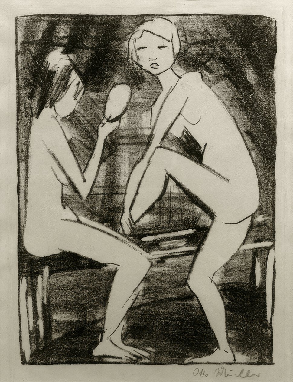 Deux nus avec miroir à main II - Otto Mueller