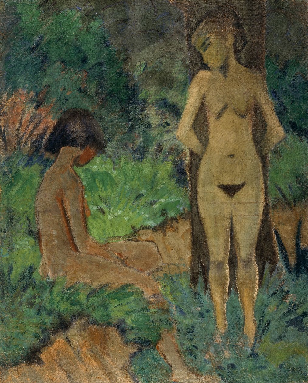 Baigneurs sous les arbres, vers 1925 (peinture à la colle sur toile) - Otto Muller or Mueller