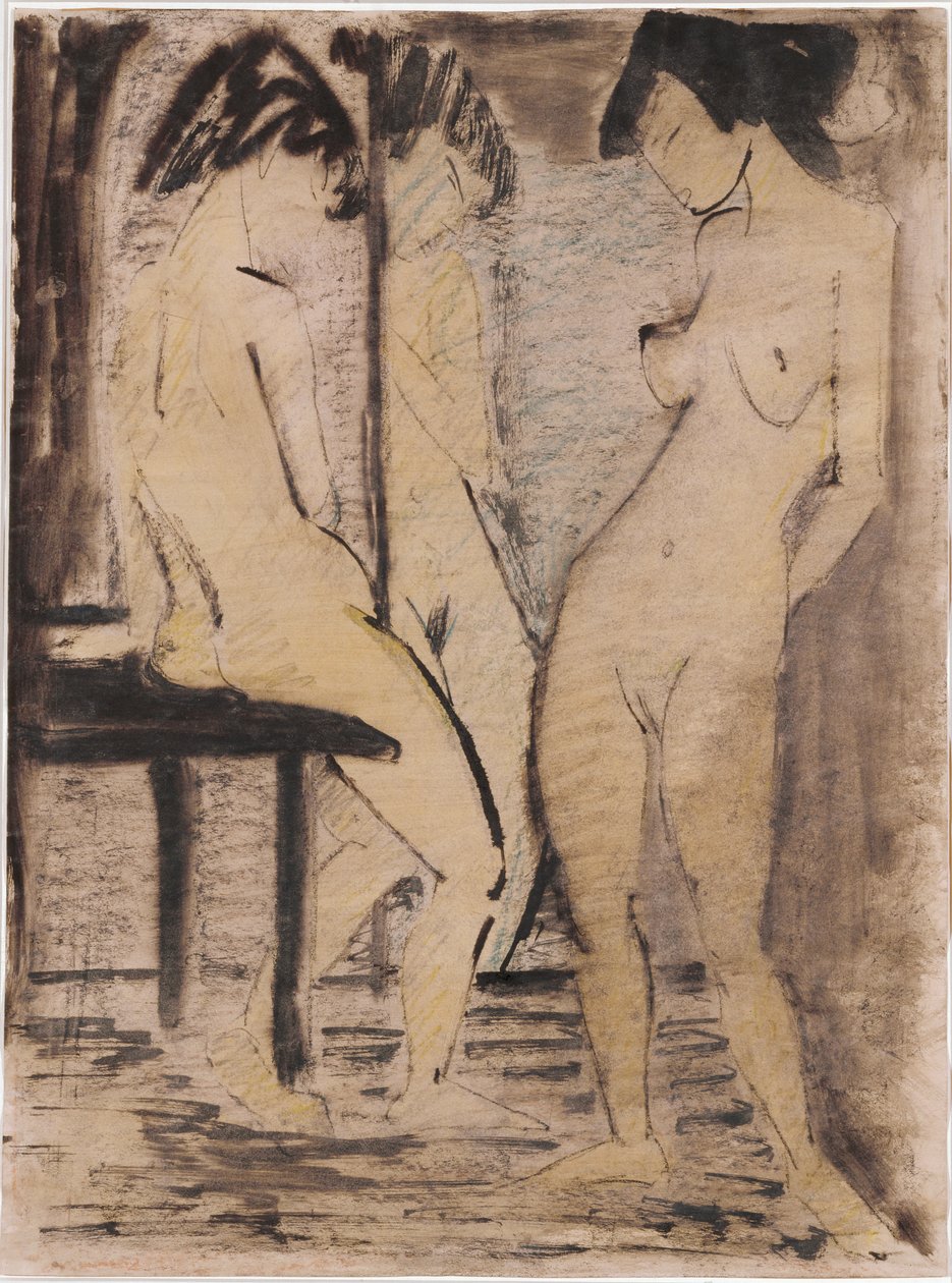 Trois nus féminins (aquarelle, craie sur papier) - Otto Muller or Mueller
