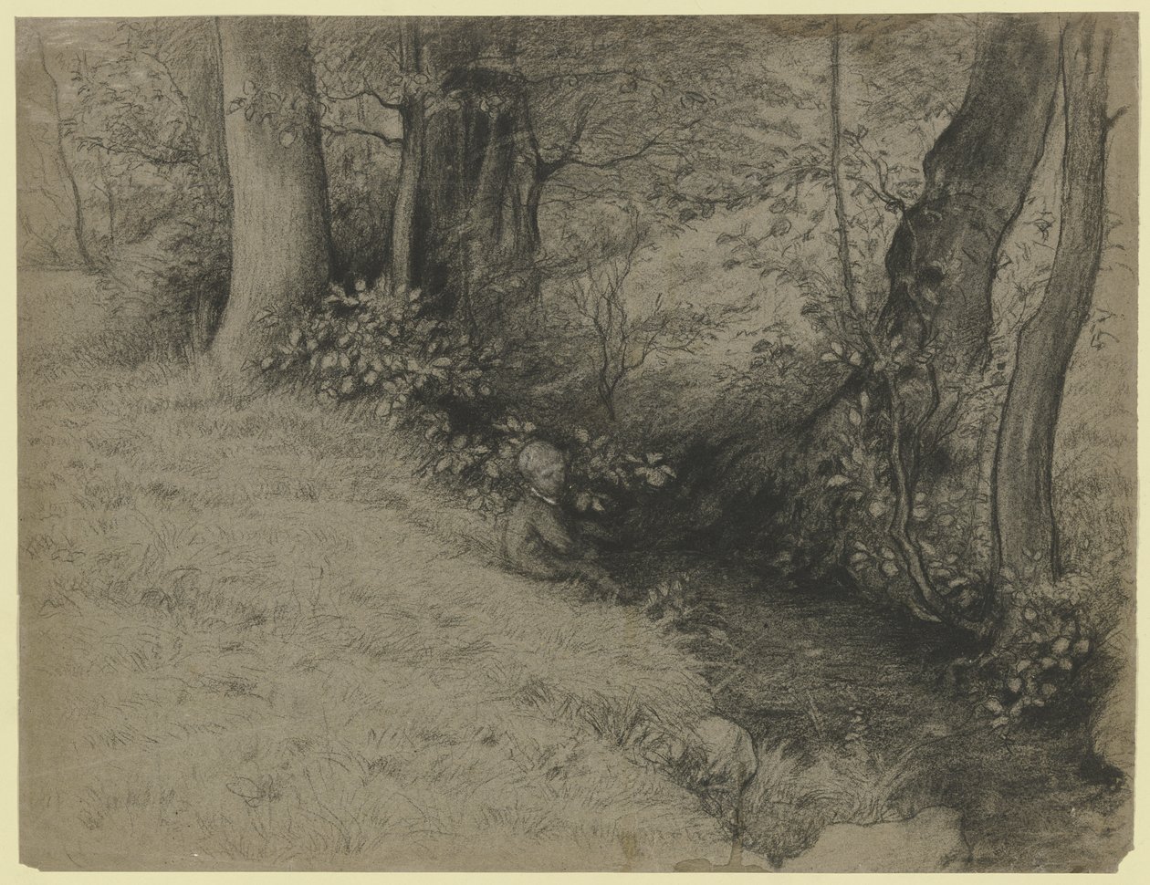 Paysage de ruisseau avec des garçons - Otto Scholderer