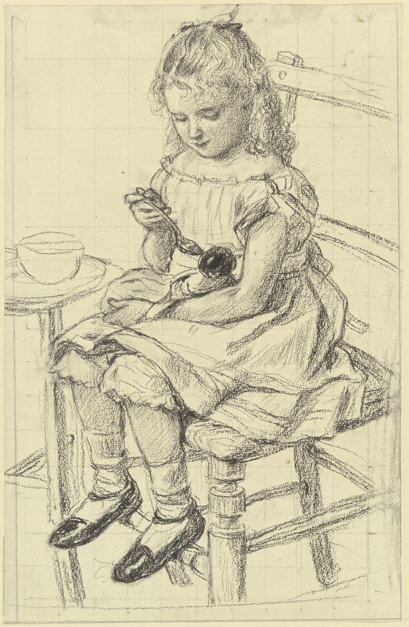 Une petite fille en train de donner à manger à sa poupée - Otto Scholderer
