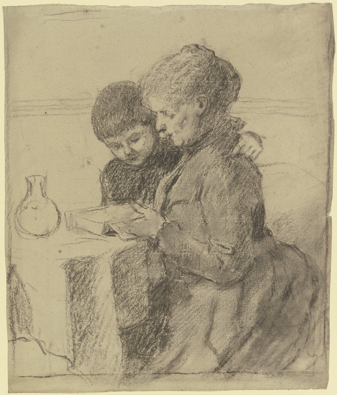Luise Scholderer lisant un livre avec son fils Victor - Otto Scholderer
