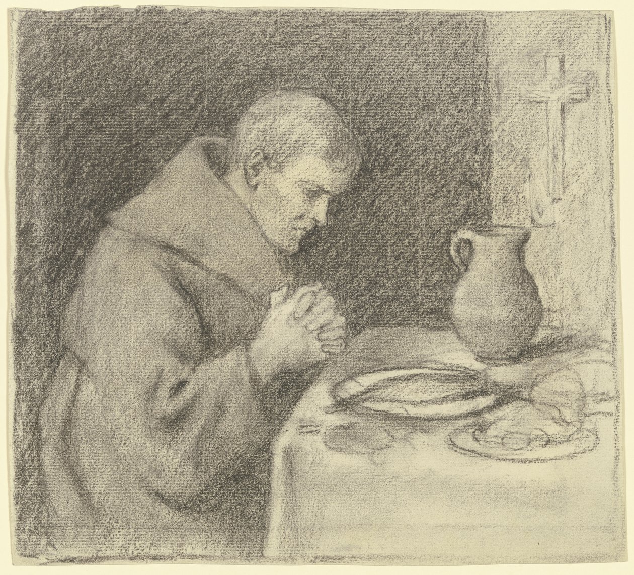 Moine pendant le bénédicité - Otto Scholderer