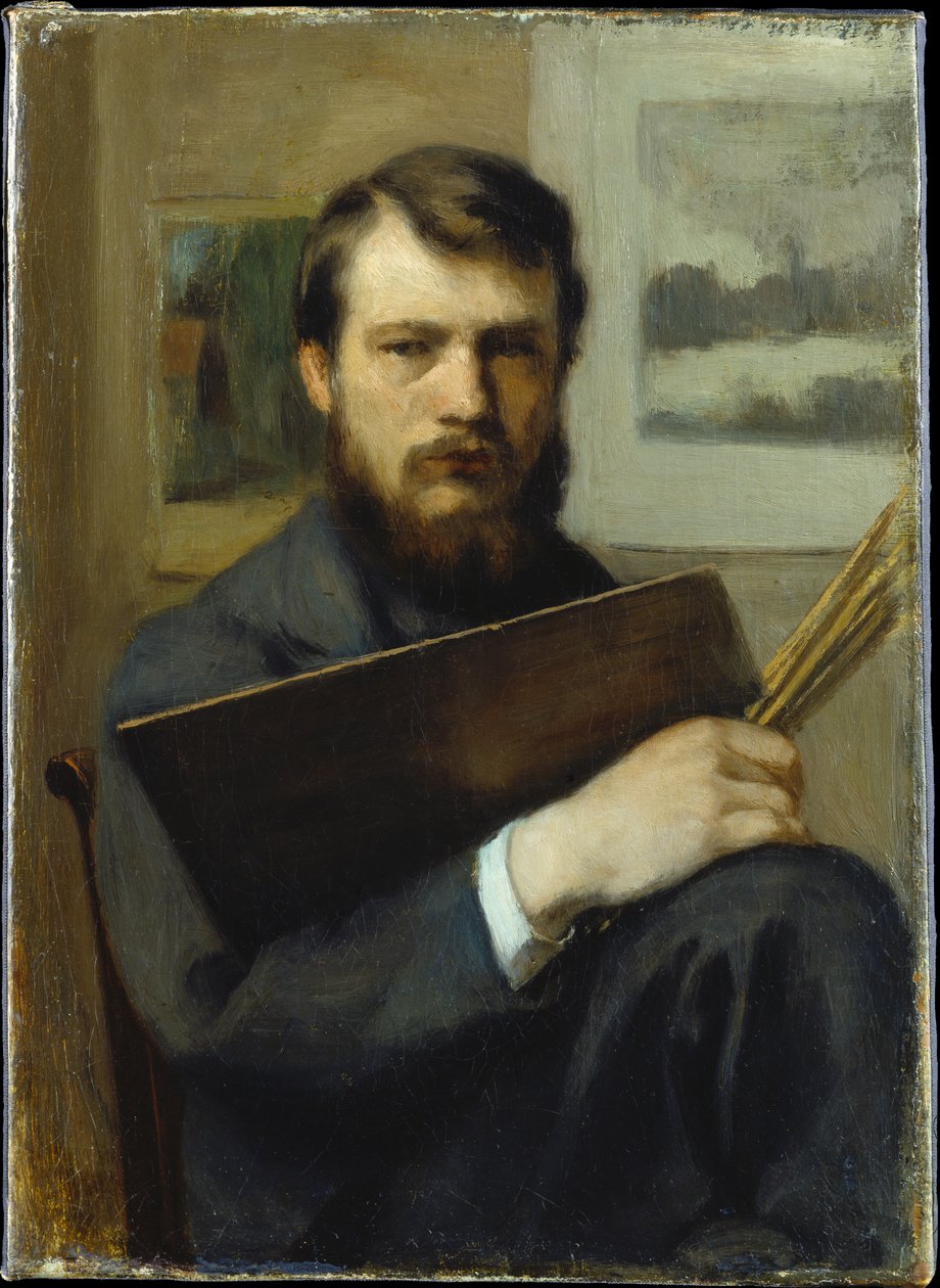 Autoportrait avec palette et pinceaux - Otto Scholderer