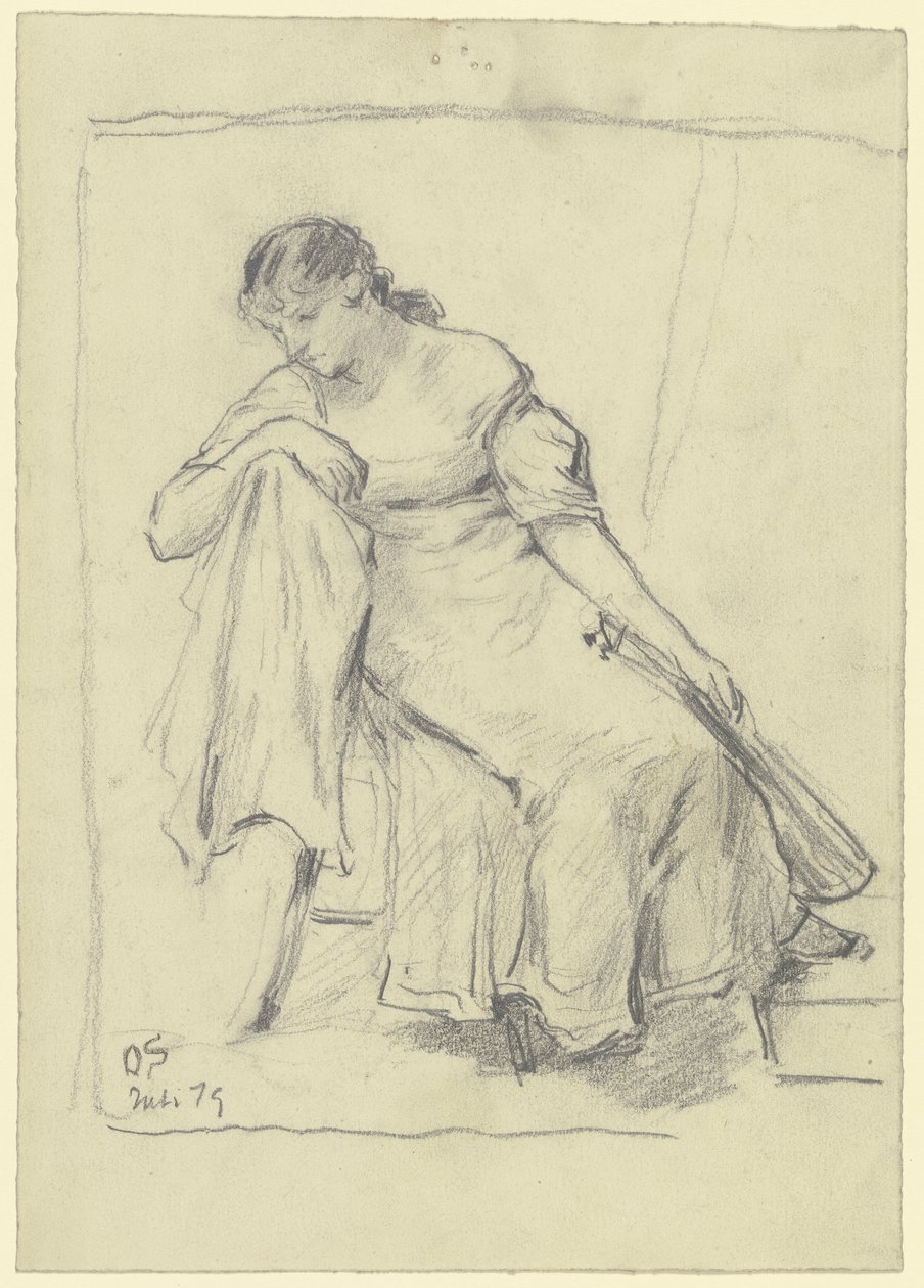 Femme assise avec une mandoline - Otto Scholderer