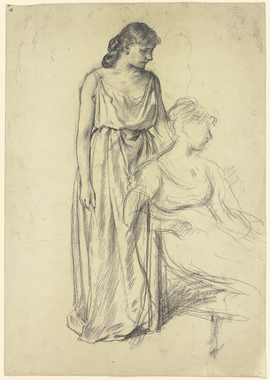 Personnages assis et debout tirés de « Les préparatifs du bal costumé » - Otto Scholderer