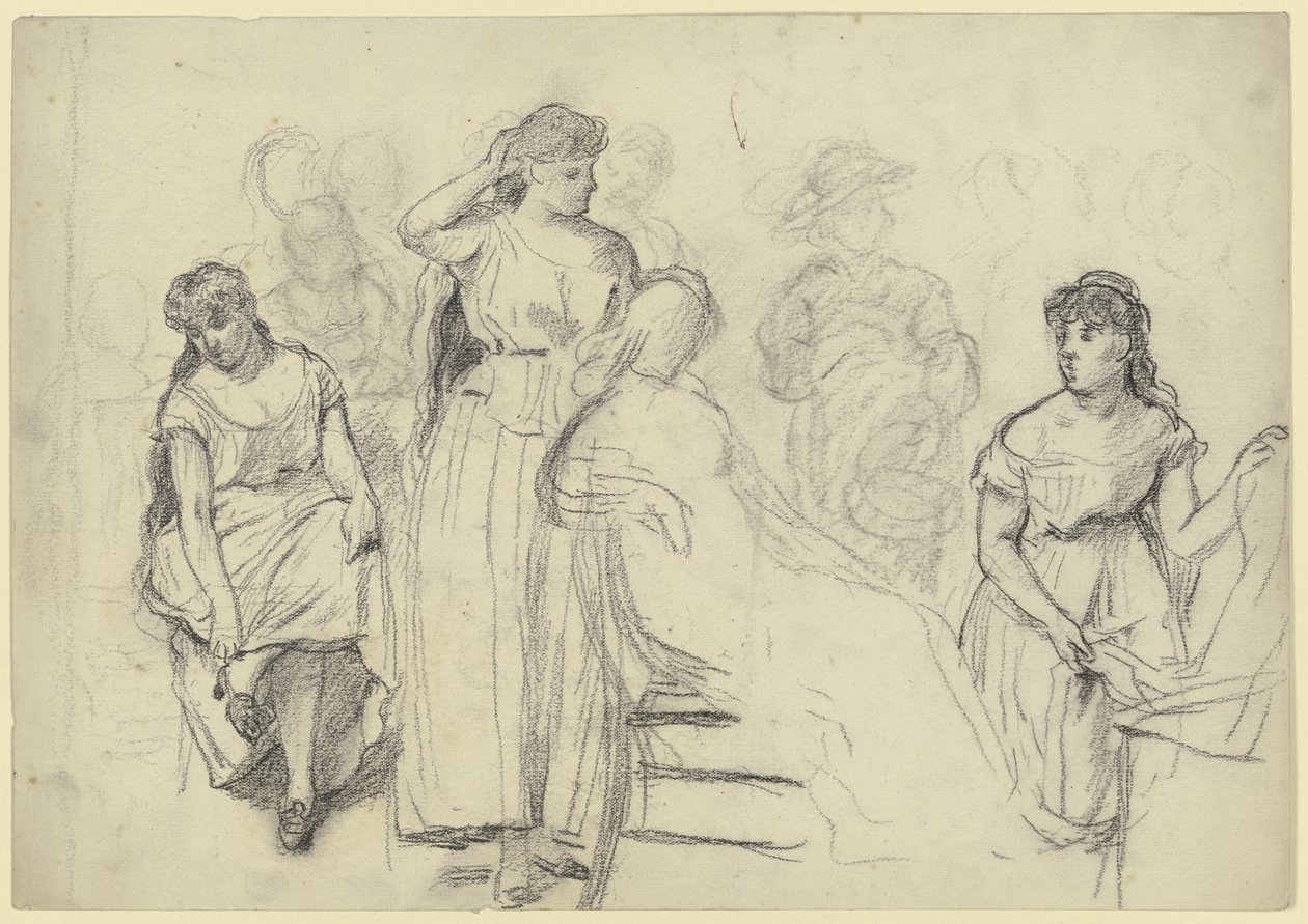 Personnages assis et debout tirés de « Les préparatifs du bal costumé » - Otto Scholderer