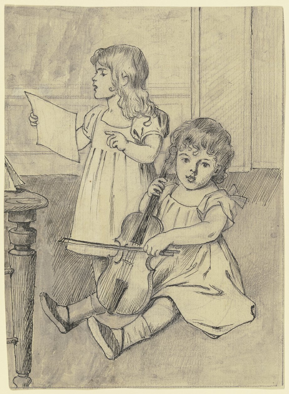 Deux enfants faisant de la musique - Otto Scholderer