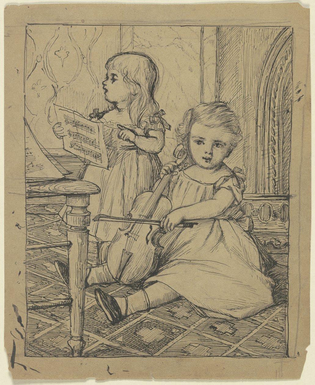 Deux enfants faisant de la musique - Otto Scholderer