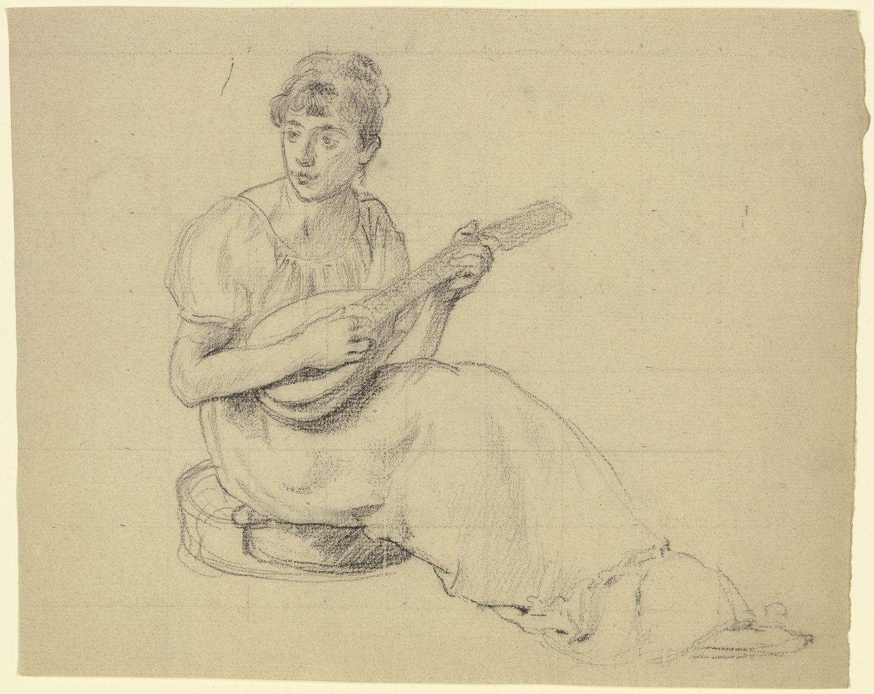 Une femme jouant de la mandoline - Otto Scholderer
