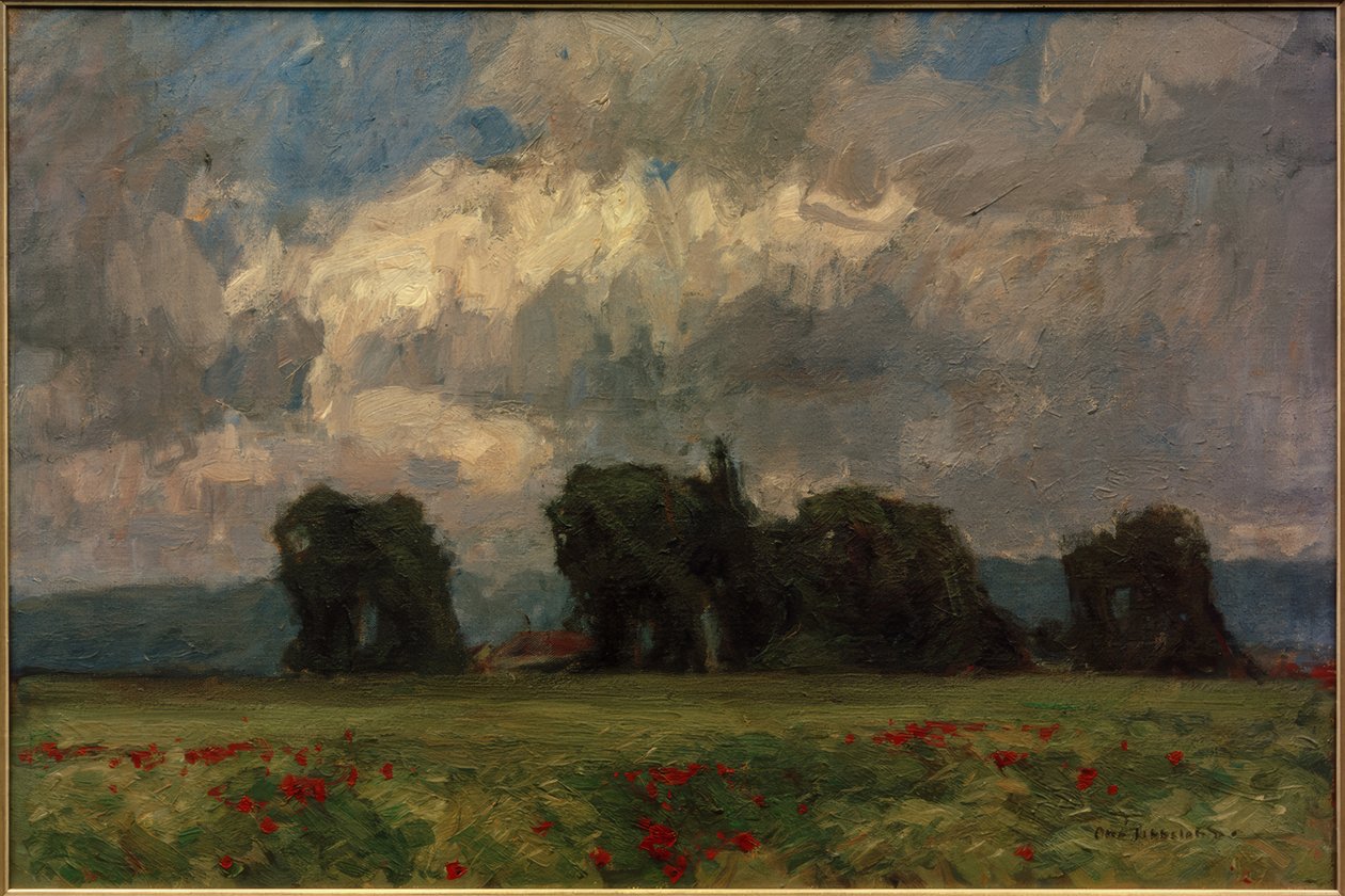 Paysage sombre avec des peupliers et des coquelicots - Otto Ubbelohde