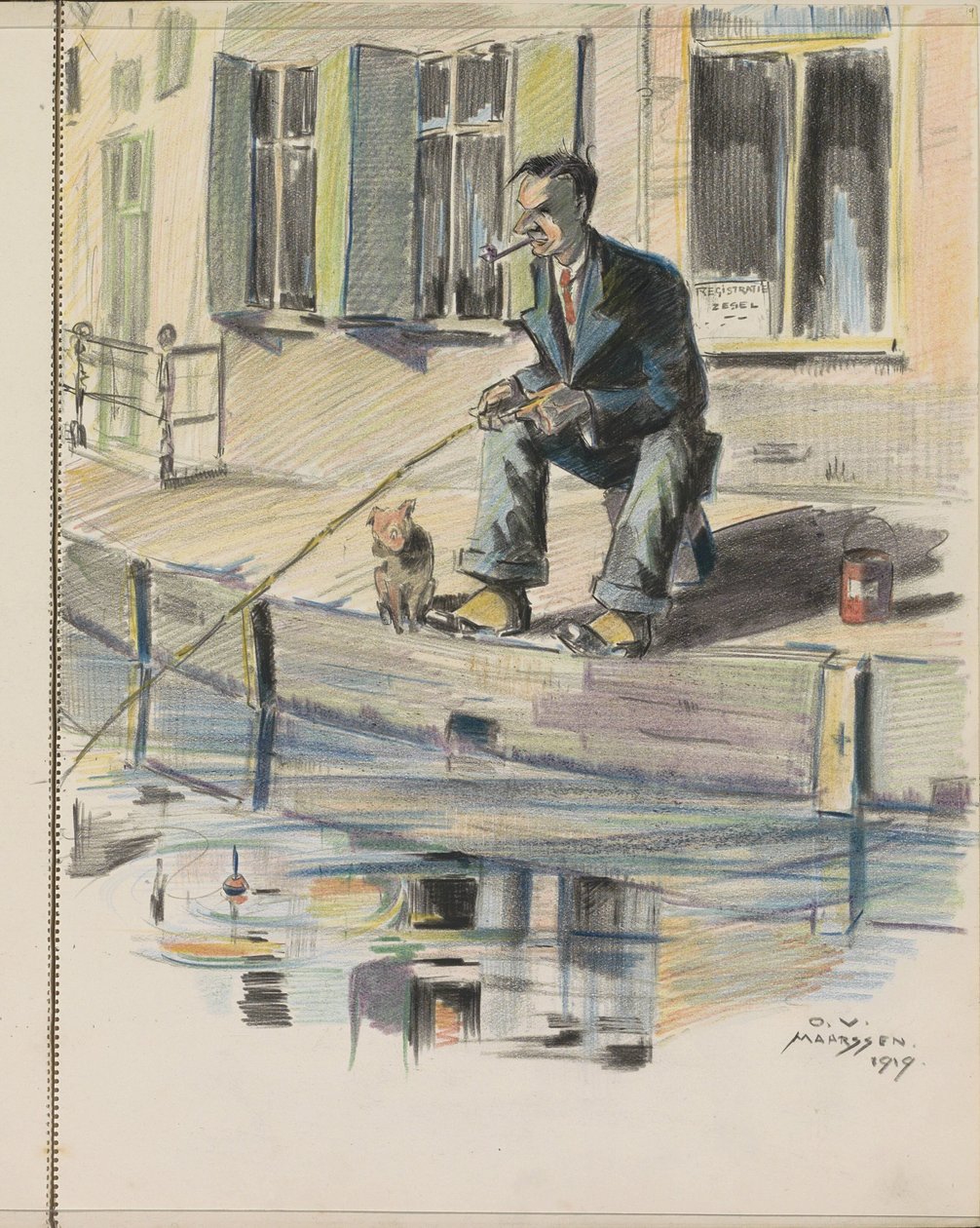 Homme pêchant sur un canal à Maarssen - Otto Verhagen (I)
