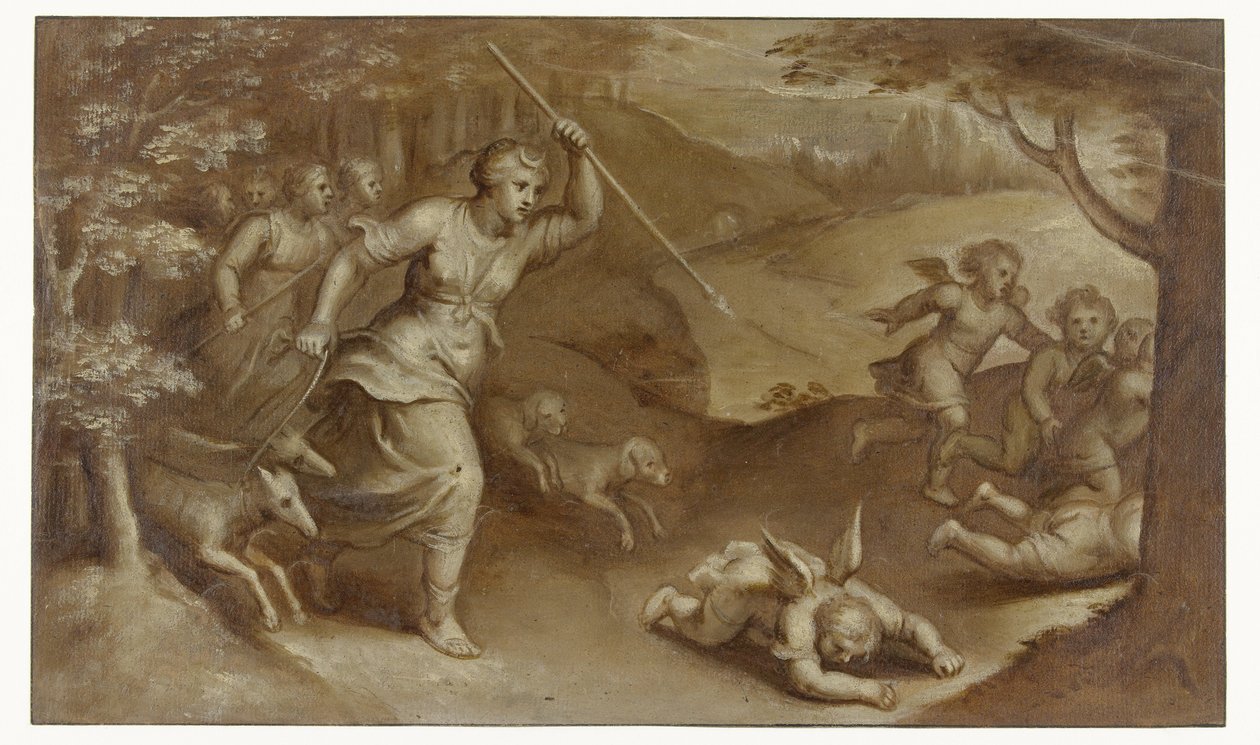 Diane chasse Cupidon et ses aides qui tentaient de la piéger - Otto van Veen