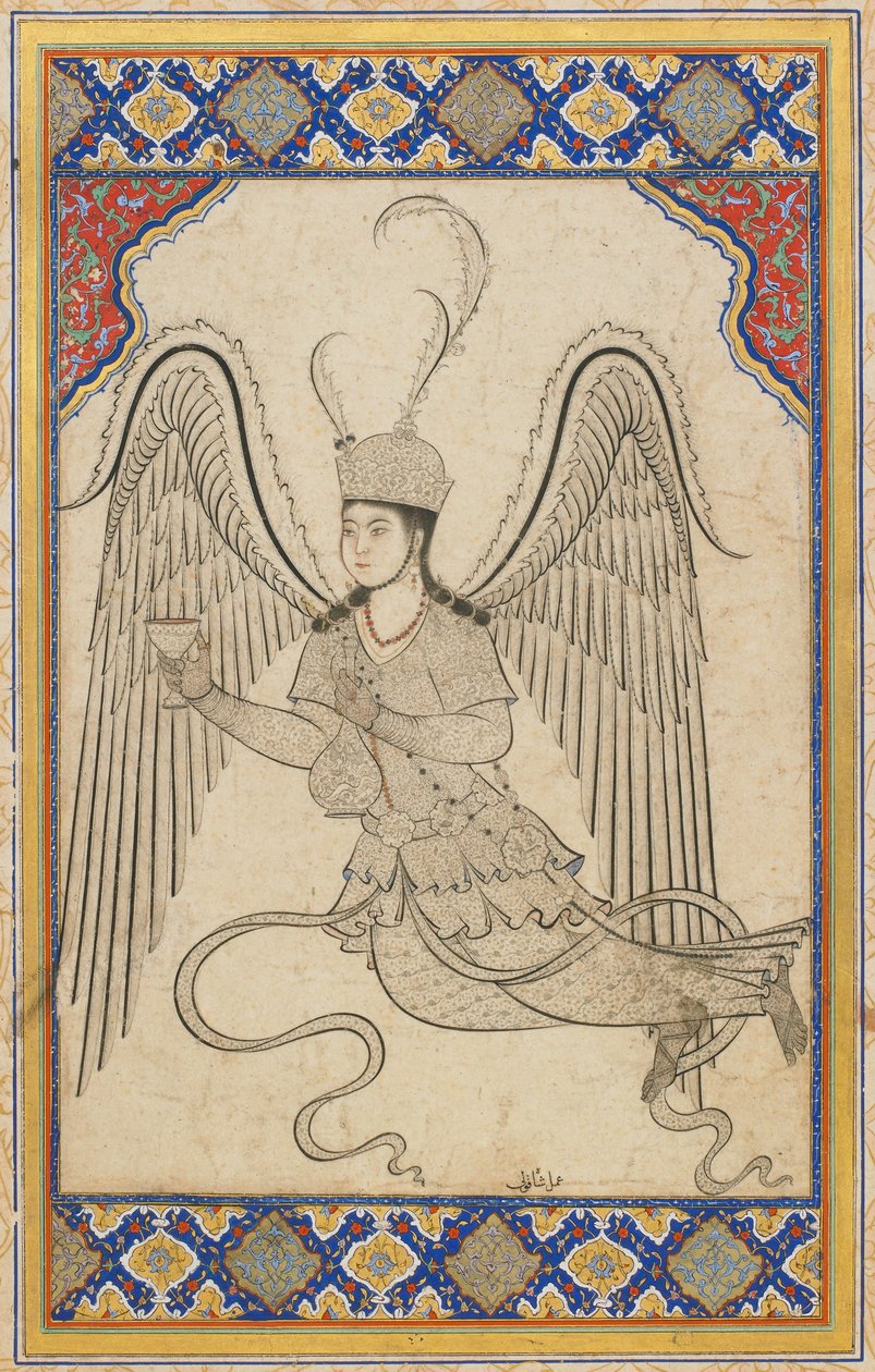 Ange volant avec coupe et flacon de vin - Ottoman School